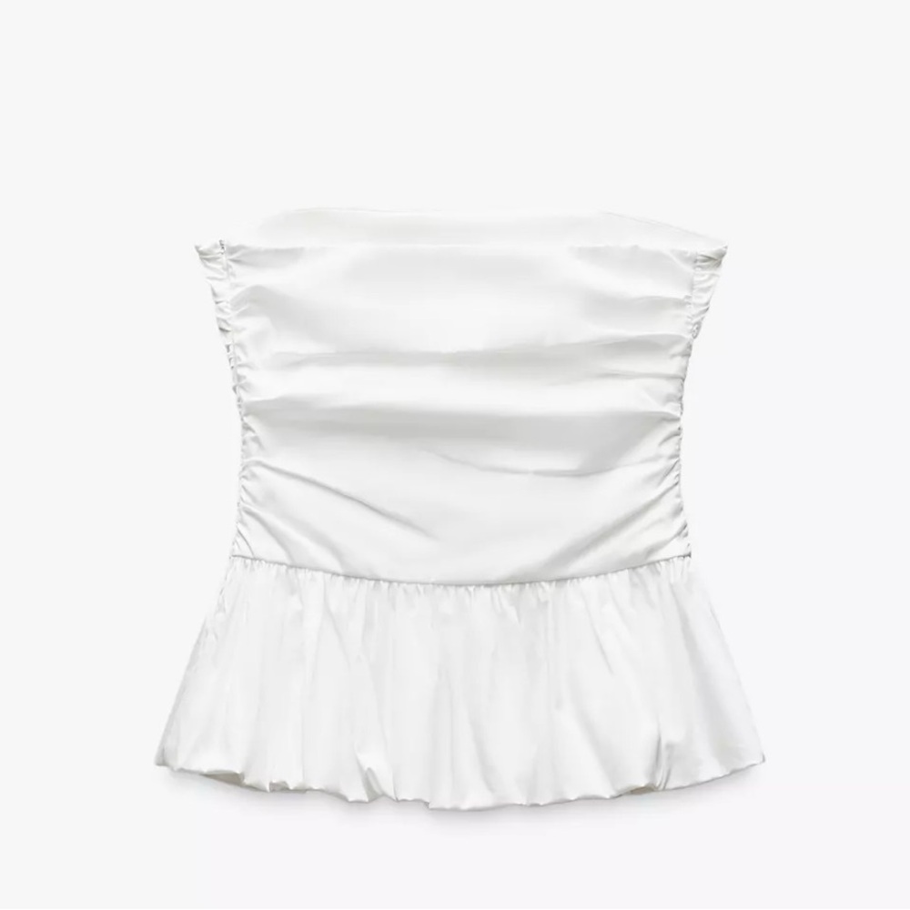Zara White Strapless Ruched Top